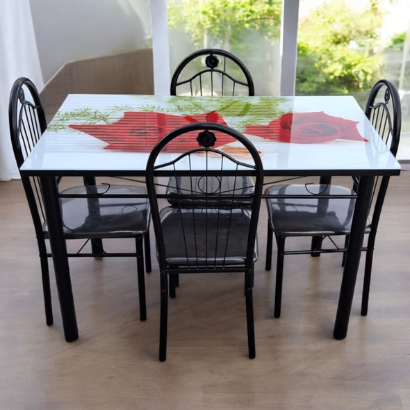 GLASS DINING TABLE M43 WITH 4 CHAIR SET