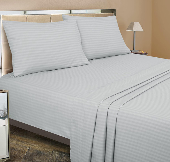 Bedsheet Set Royal Linen Silver Stripe 4pc