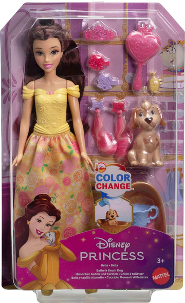 Toy Disney Princess Doll Belle & Dog Figure with Color Change Spots