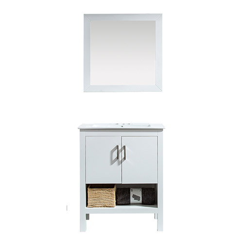 BATHROOM CABINET WOLLATON WHITE WITH MIRROR 2 DOORS PVC 30.7"X17.7X33.8" GNC-DC18W30S