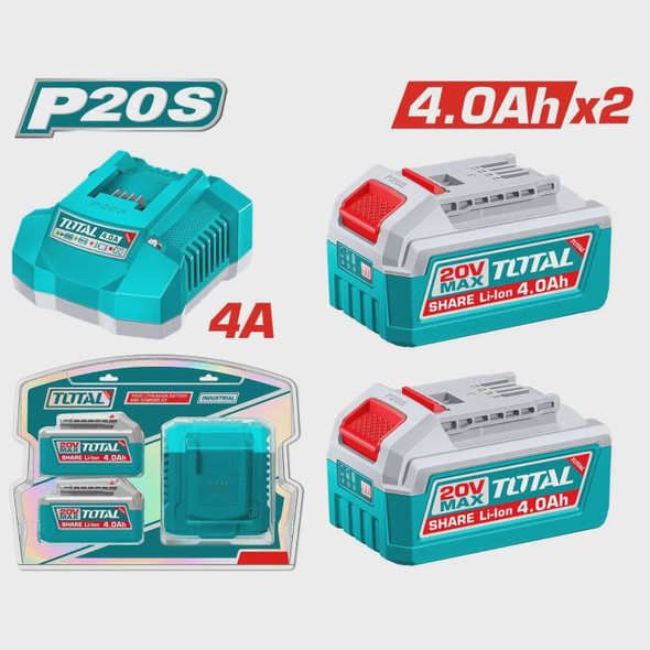 BATTERY PACK & CHARGER 3PCS KIT TOTAL UTFBCPK2013 20V 4.0ah LITHIUM-ION