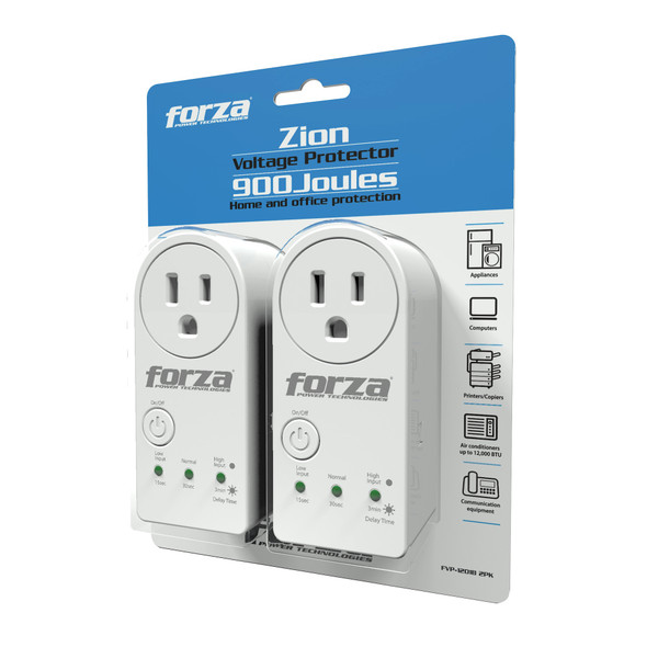 PROTECTOR VOLTAGE FORZA FVP-1201B 2PK 2PCS PACK 900J 1800W WHITE AND WHITE