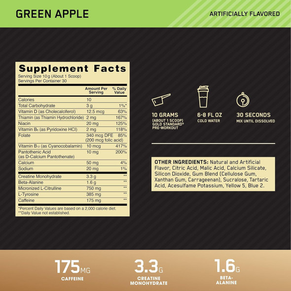 Supplement Pre-Workout Optimum Nutrition Gold Standard 10.5oz
