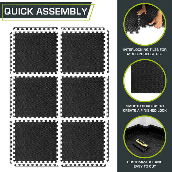 GYM Mat ProsourceFit Foam Interlocking Black 6pc