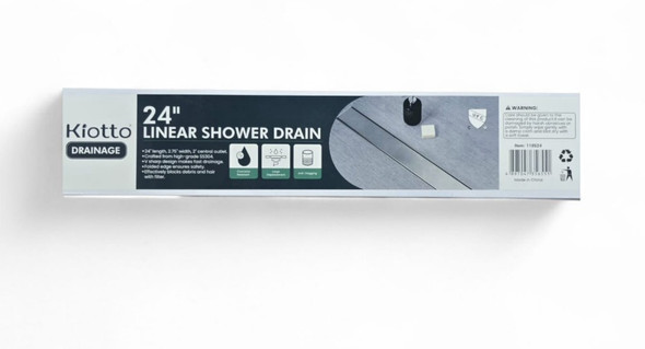 SHOWER DRAIN KIOTTO 24" LINEAR STAINLESS STEEL SILVER WITH HAIR FILTER #110S24