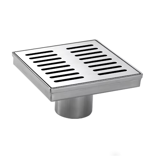 SHOWER DRAIN KIOTTO 6" STRIPE STAINLESS STEEL SILVER WITH HAIR FILTER #116S6