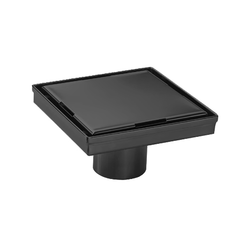 SHOWER DRAIN KIOTTO 4" SMOOTH STAINLESS STEEL MATT BLACK WITH HAIR FILTER #122B4