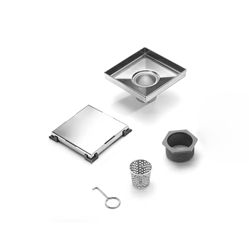 SHOWER DRAIN KIOTTO 4" SMOOTH STAINLESS STEEL SILVER WITH HAIR FILTER #122S4