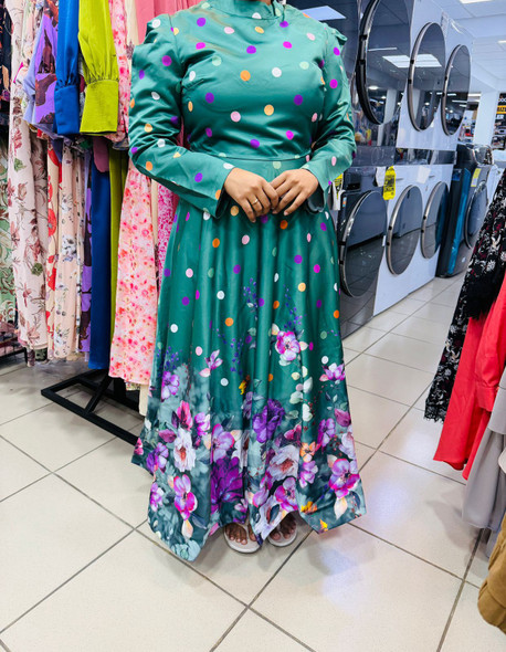Dress Floral Print Polka Dots Green