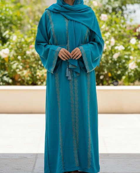 Gown Abaya Burgandy / Green Rhinestones