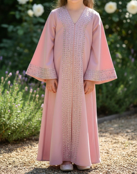 Gown Abaya Girls Pink Rhinestones