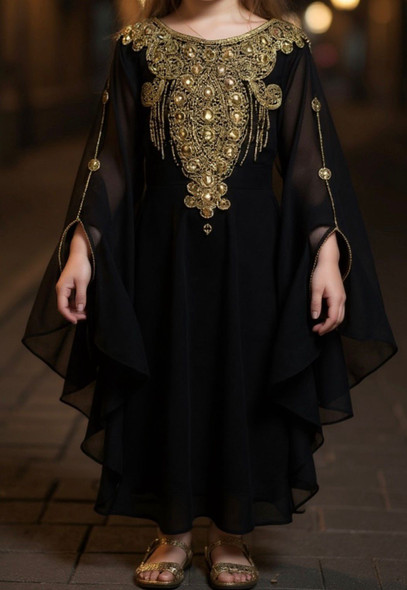 Gown Abaya Girls Beaded Assorted Colors & Pattern