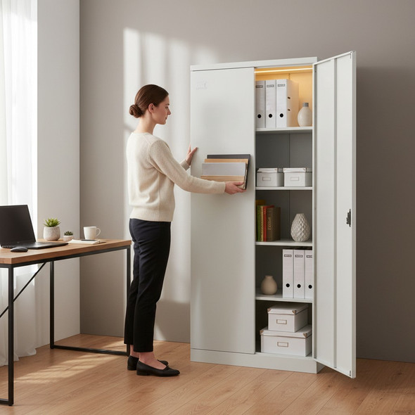 OFFICE CABINET FILING 2 DOOR 5 SHELVES GREY HONDUR HQF-BFC-A18W