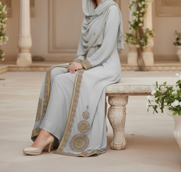 Gown Beaded Embellished Grey