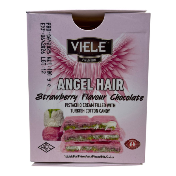 ANGLE HAIR DUBAI CHOCOLATE BAR FILLED WITH PISTACHIO & TURKISH COTTON CANDY STRAWBERRY FLAVOR CHOCOLATE 100G