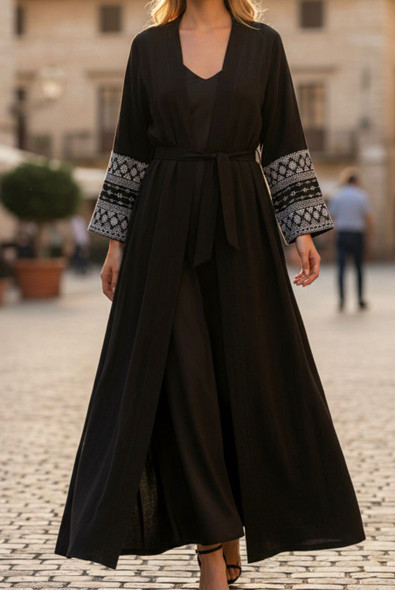 Gown / Abaya Black Embroidery Sleeve