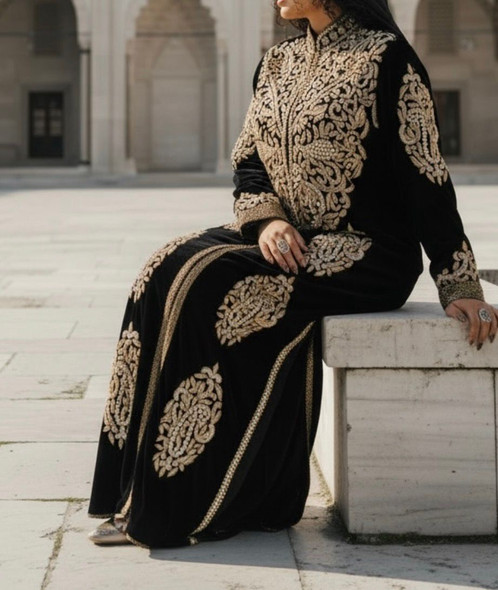 Gown Beaded Embroidery Velvet Black
