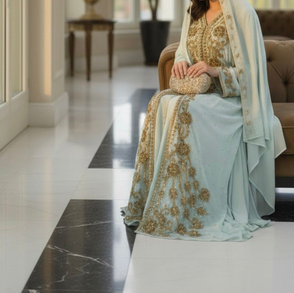 Gown Beaded Embellished Light Blue