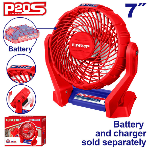 FAN 7" DESK EMTOP EFALI2007 20V LITHIUM-ION