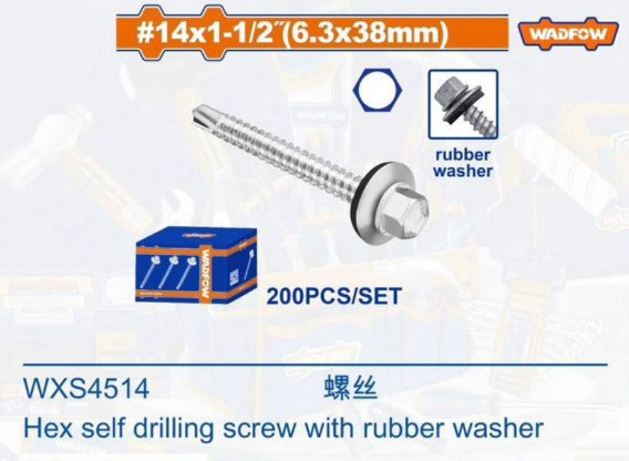 SCREW IND. 1 1/2" UNPAINTED METAL-METAL #14 X 1.5" WADFOW WXS4514 200PCS PER BOX