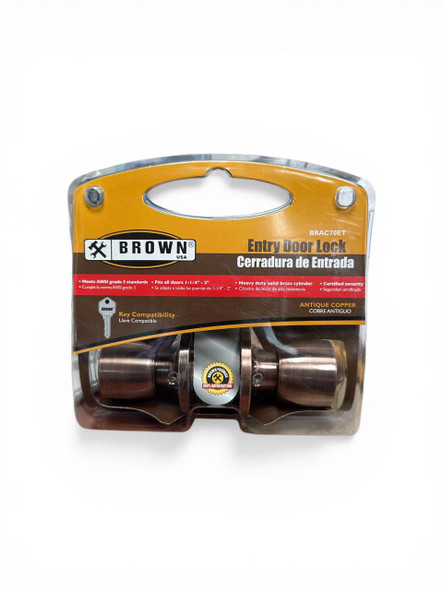 LOCK BROWN USA ENTRY KNOB #BRAC70ET ANTIQUE BRASS