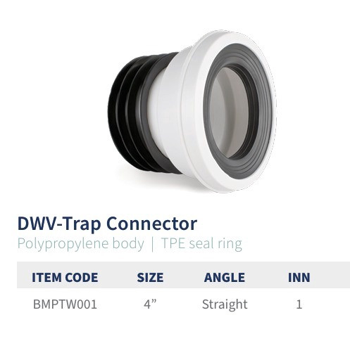 PVC PAN CONNECTOR 4" STRAIGHT BISMAN BMPTW001