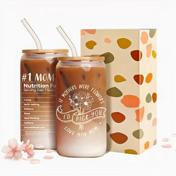 Mother's Day Tumbler 16oz Glass w/Lid
