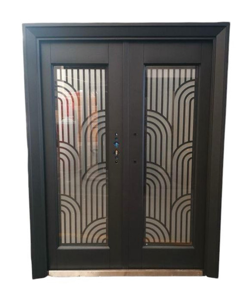 DOOR METAL DOUBLE BLACK CURVE DESIGN W/GLASS 2050X1500