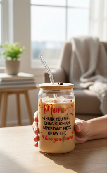 Mother's Day Tumbler Glass W/ Straw