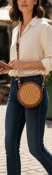 Bag Anne Klein Caning Circular Crossbody Chestnut