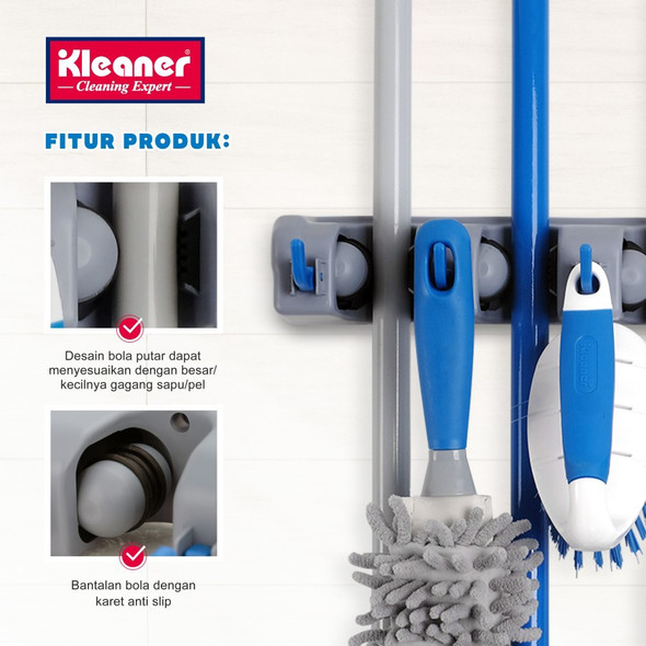 MOP AND BROOM HOLDER KLEANER GSZ003 3 HOLDERS AND 4 HOOKS