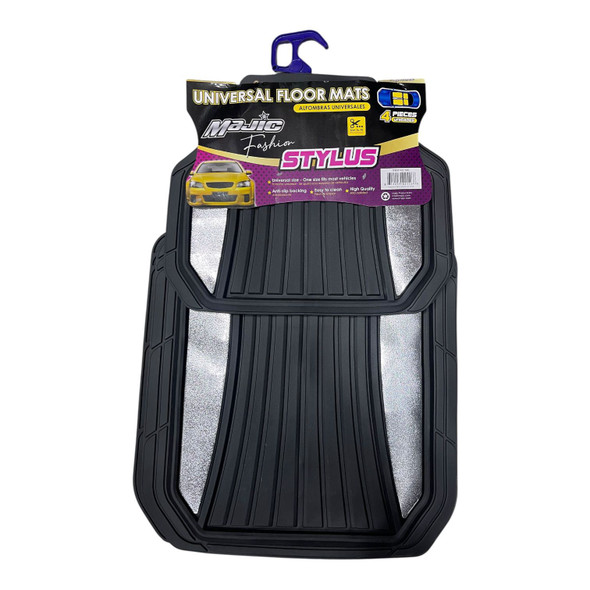 CAR MAT UNIVERSAL MAJIC 146 4PCS STYLUS BLACK AND SILVER