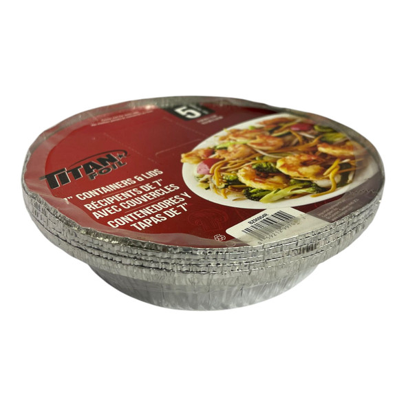 FOIL TRAY TITAN BZ90904R 5PCS PACK ROUND 7" CONTAINER WITH LIDS