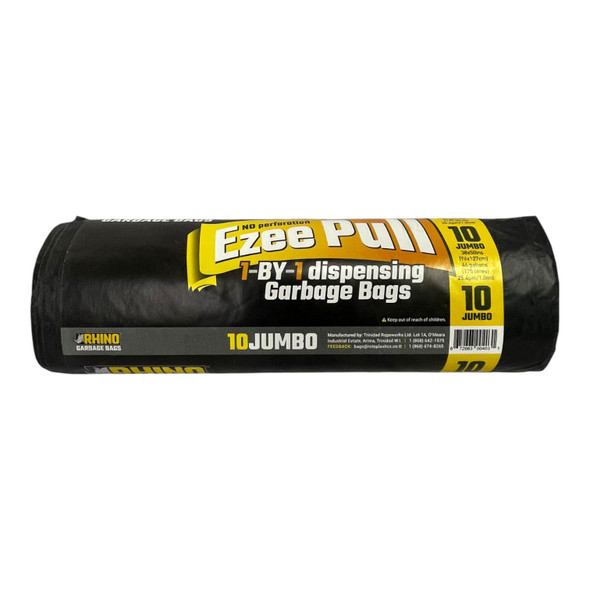 BAGS GARBAGE RHINO BLACK EZEE PULL 10PCS JUMBO ROLL 38X50"