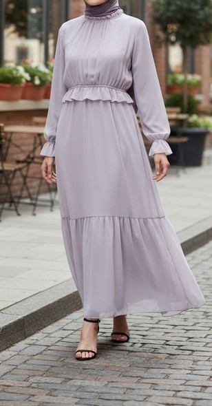 Dress Floral Lined Ruffles White / Black /Lilac