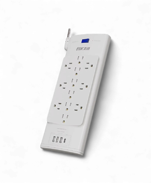 POWER STRIP SURGE PROTECTOR FORZA FSP-1221USBCW 1625W 2700J 12 OUTLETS 3-USBA 1-USBC 120V/240V