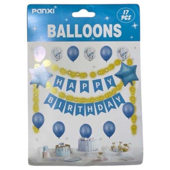 PARTY BALLOONS 17PCS PACK HAPPY BIRTHDAY BLUE QQTZ-3523/Y46