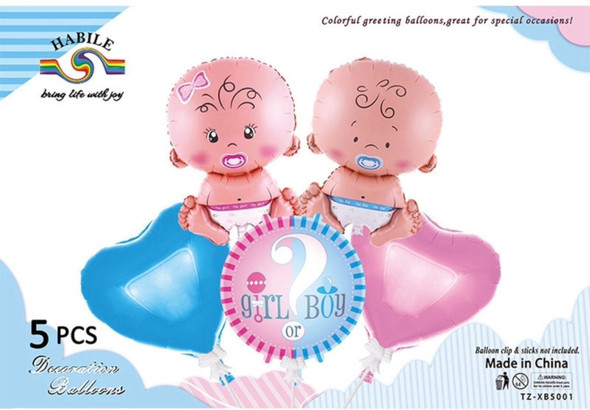 PARTY BALLOONS FOIL TYPE 5PCS PACK GIRL OR BOY T2-XB5001
