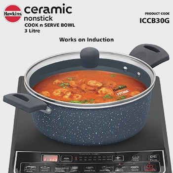 POT HAWKINS ICCB30G CERAMIC NONSTICK WITH GLASS LID COOK N SERVE 3L