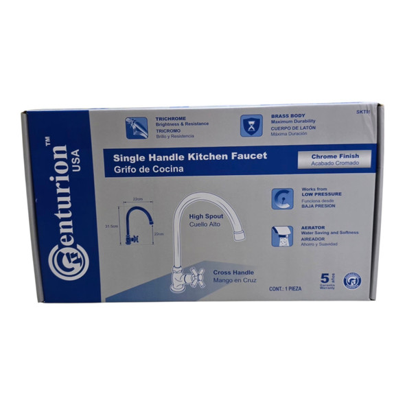 GOOSE NECK KITCHEN FAUCET CENTURION HIGH SPOUT CROSS KNOB SKT01