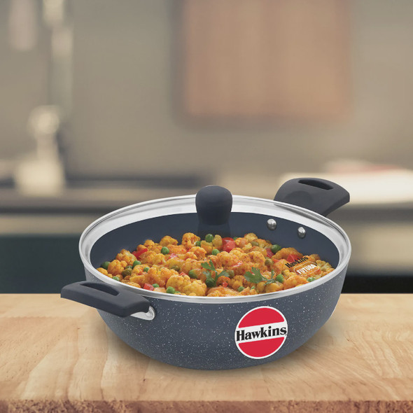 POT HAWKINS ICK35G CERAMIC NONSTICK DEEP KADHAI WITH GLASS LID 3.5L