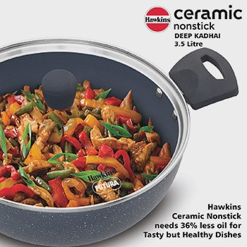POT HAWKINS ICK35G CERAMIC NONSTICK DEEP KADHAI WITH GLASS LID 3.5L