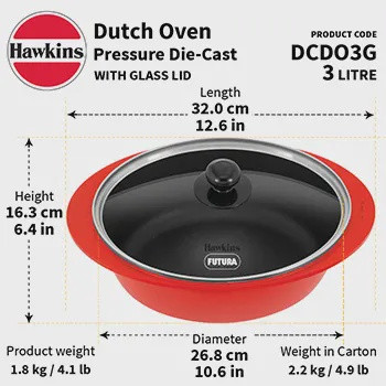 DUTCH OVEN HAWKINS DCDO3G DIE CAST WITH GLASS LID 3L
