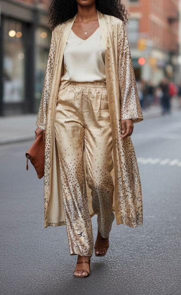 Pants Suit 2pc Set Satin Printed