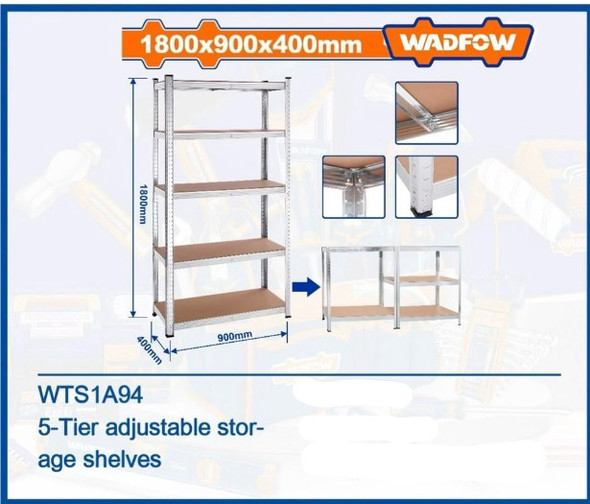 STORAGE SHELVES WADFOW 1800X900X400MM WTS1A94 5 TIER
