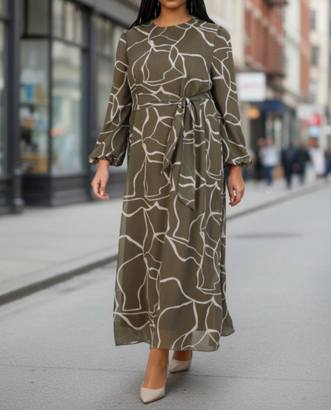 Dress Plus Lined Print Olive