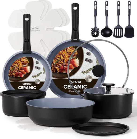 Pot Set Carote Ceramic 19pcs Black