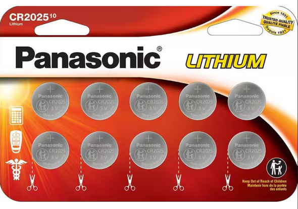 BATTERY PANASONIC CR2025 LITHIUM 3V SOLD EACH
