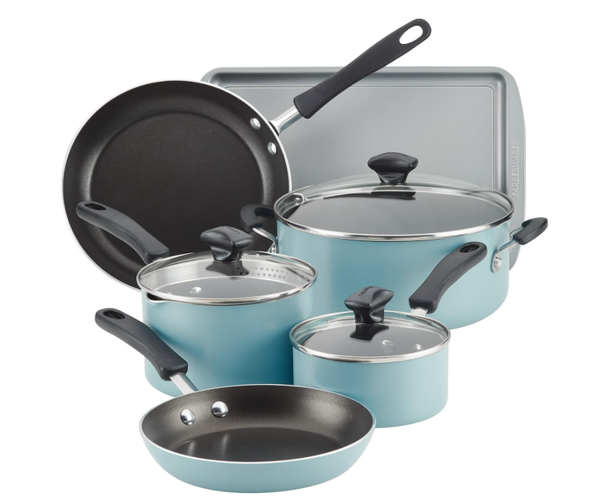 Pot Set Farberware Aluminum DiamondMax Nonstick 15pcs Aqua