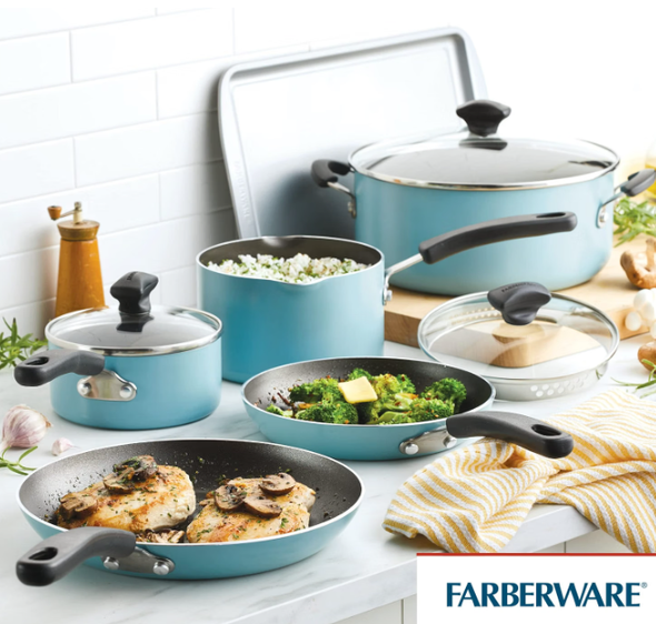 Pot Set Farberware Aluminum DiamondMax Nonstick 15pcs Aqua